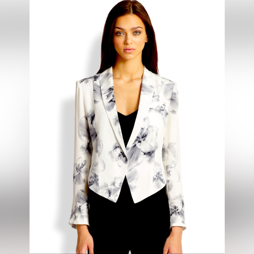 HAUTE HIPPIE White Printed Moto Blazer Jacket Size 0 Boho Silk Blend
